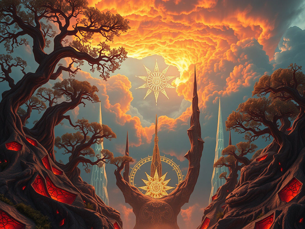 Fiery Fantasy Realm of Magic and Ancient Trees