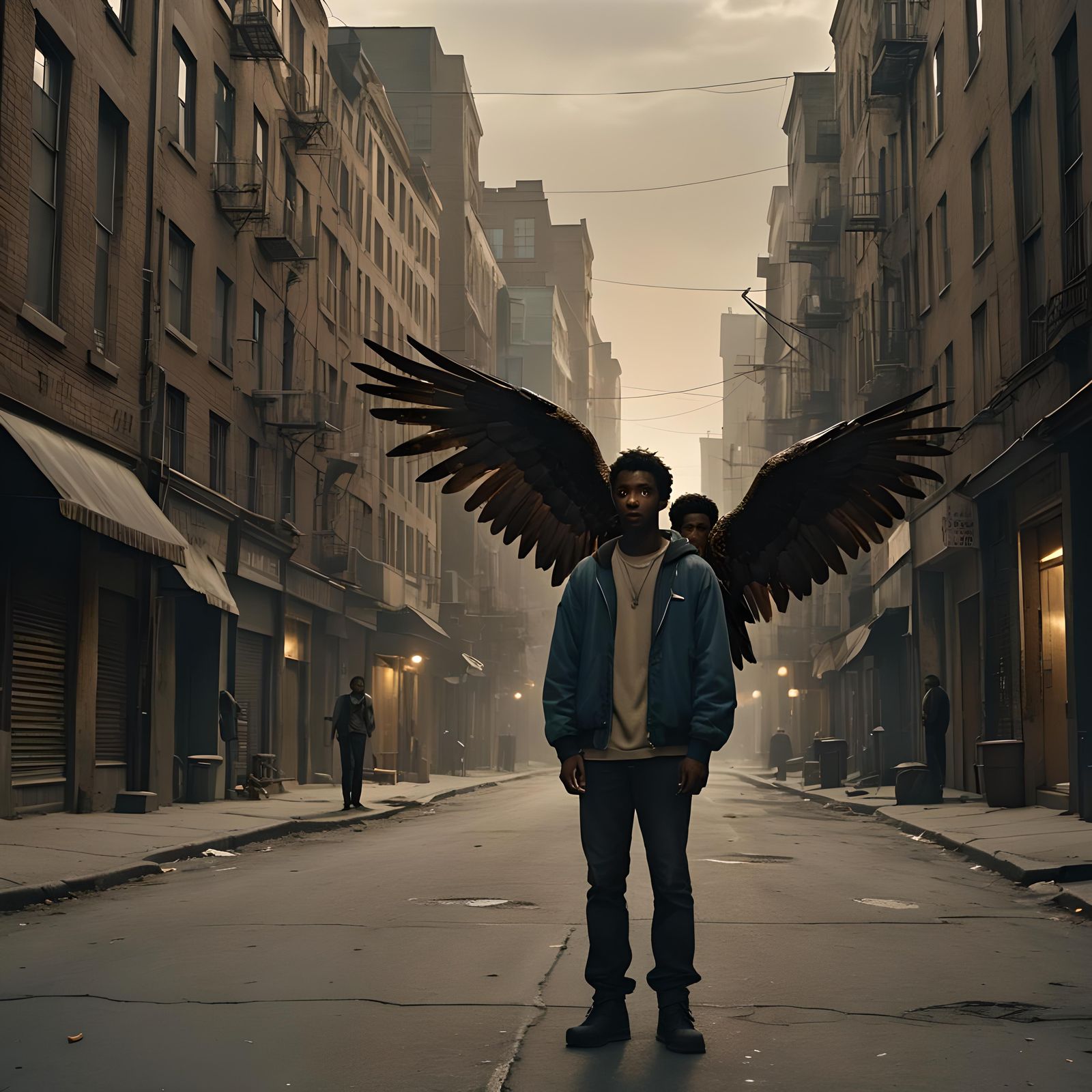 Angel Protecting Boy: Cinematic Film Still