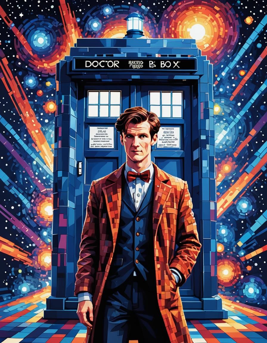 Doctor Who with Tardis as painted by Vincent van gogh