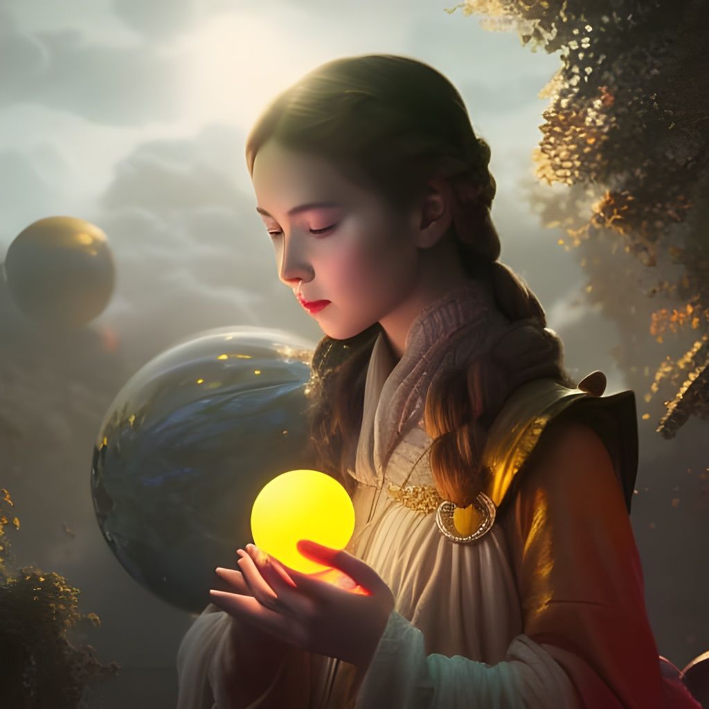 Girl Holding Sphere: Hyperdetailed Digital Portrait