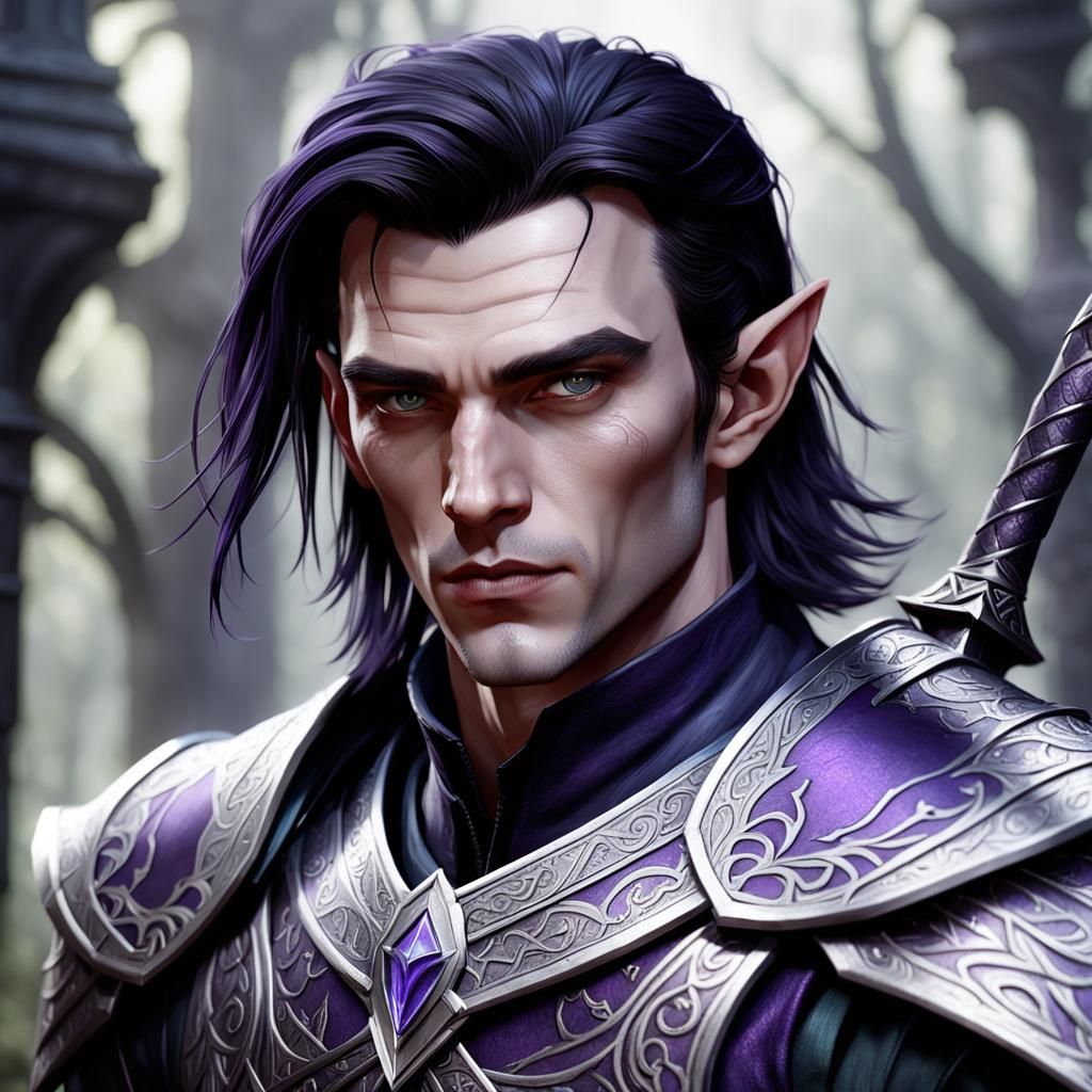 Elven Rogue with Purple Dagger in D&D Style