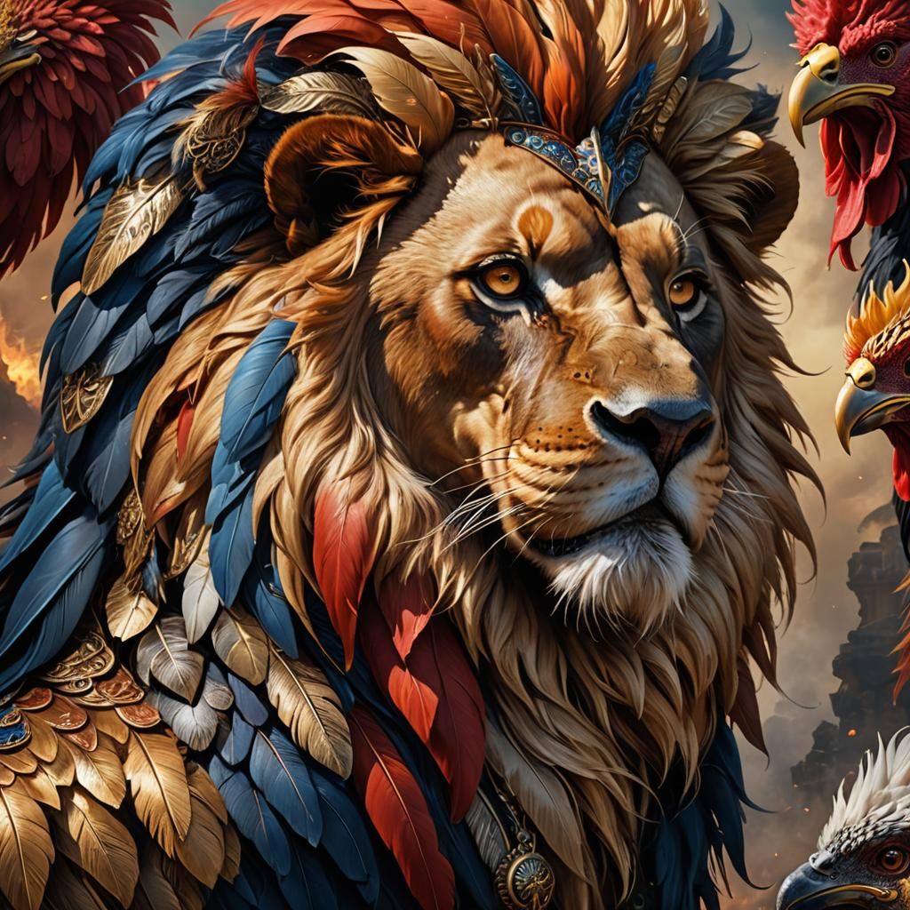Lion and Rooster Chimera Concept Art in Unreal Engine