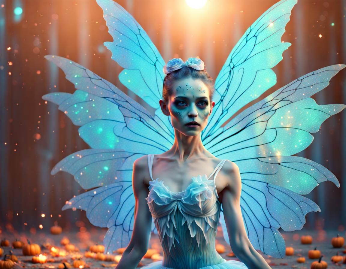 Zombie Ballerina Fairy with Holographic Wings