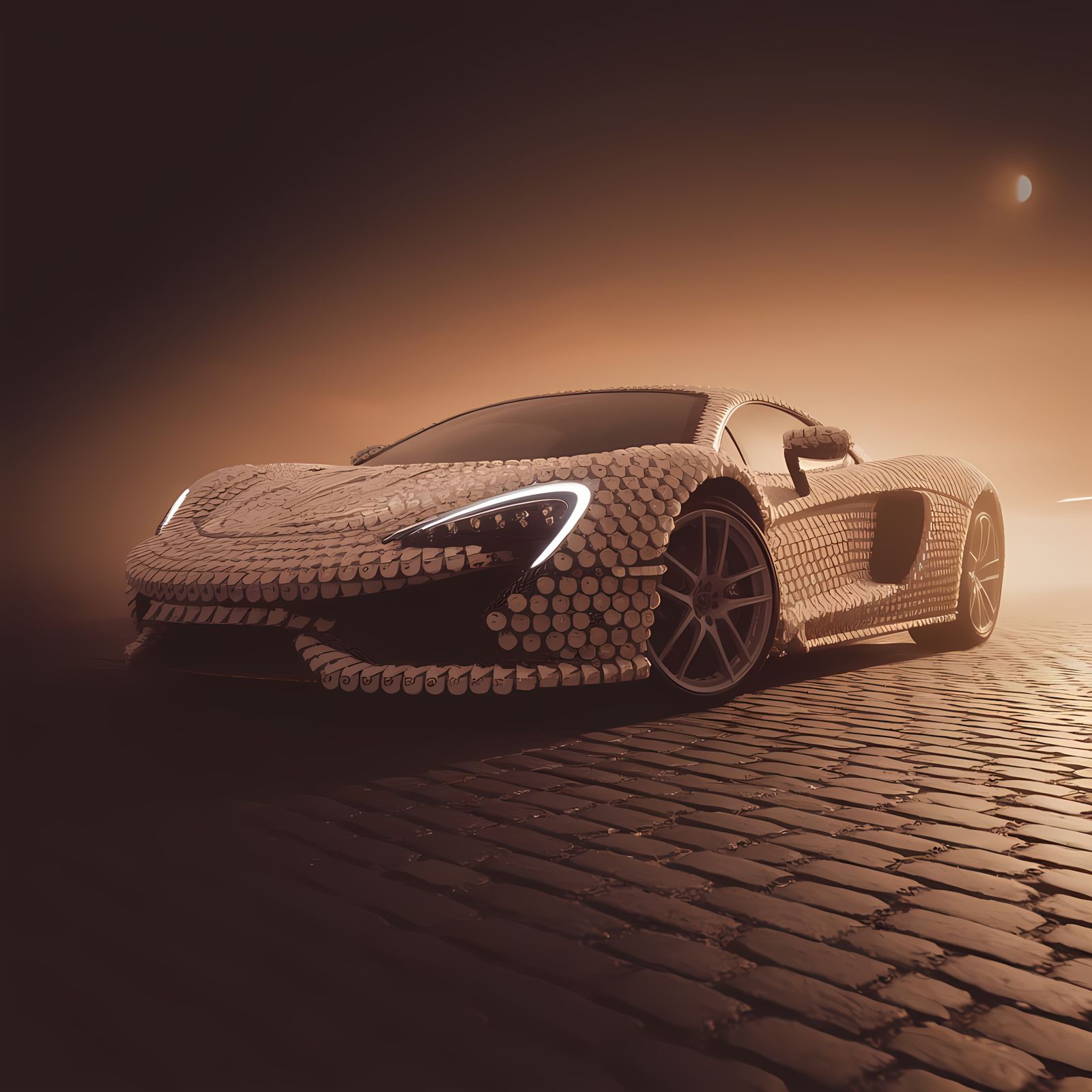 Sleek Supercar Made from Shimmering Shirts in Warm-Hued Twil...