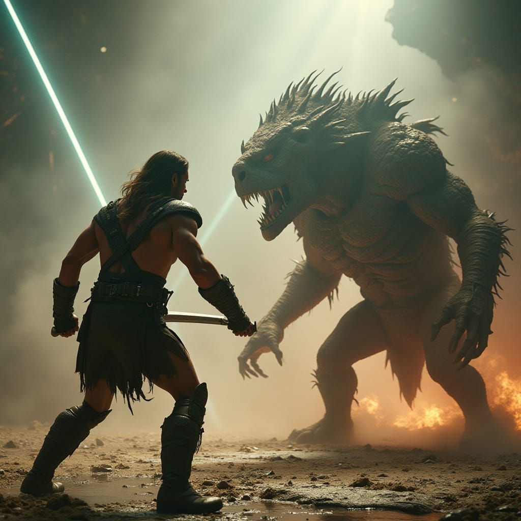 Conan the Barbarian Battles Monster in Sci-Fi Arena