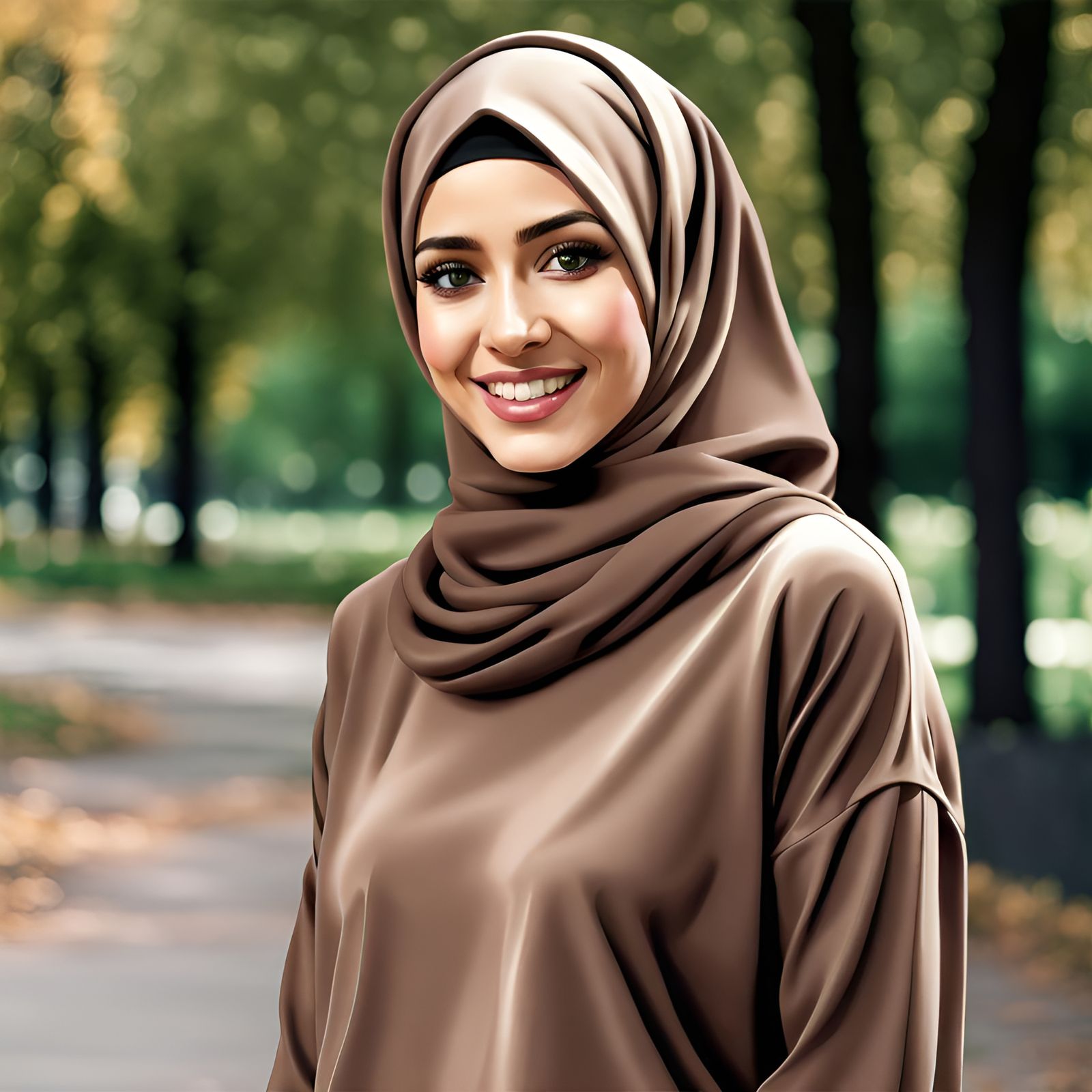 Hijabi Woman Smiling in Park