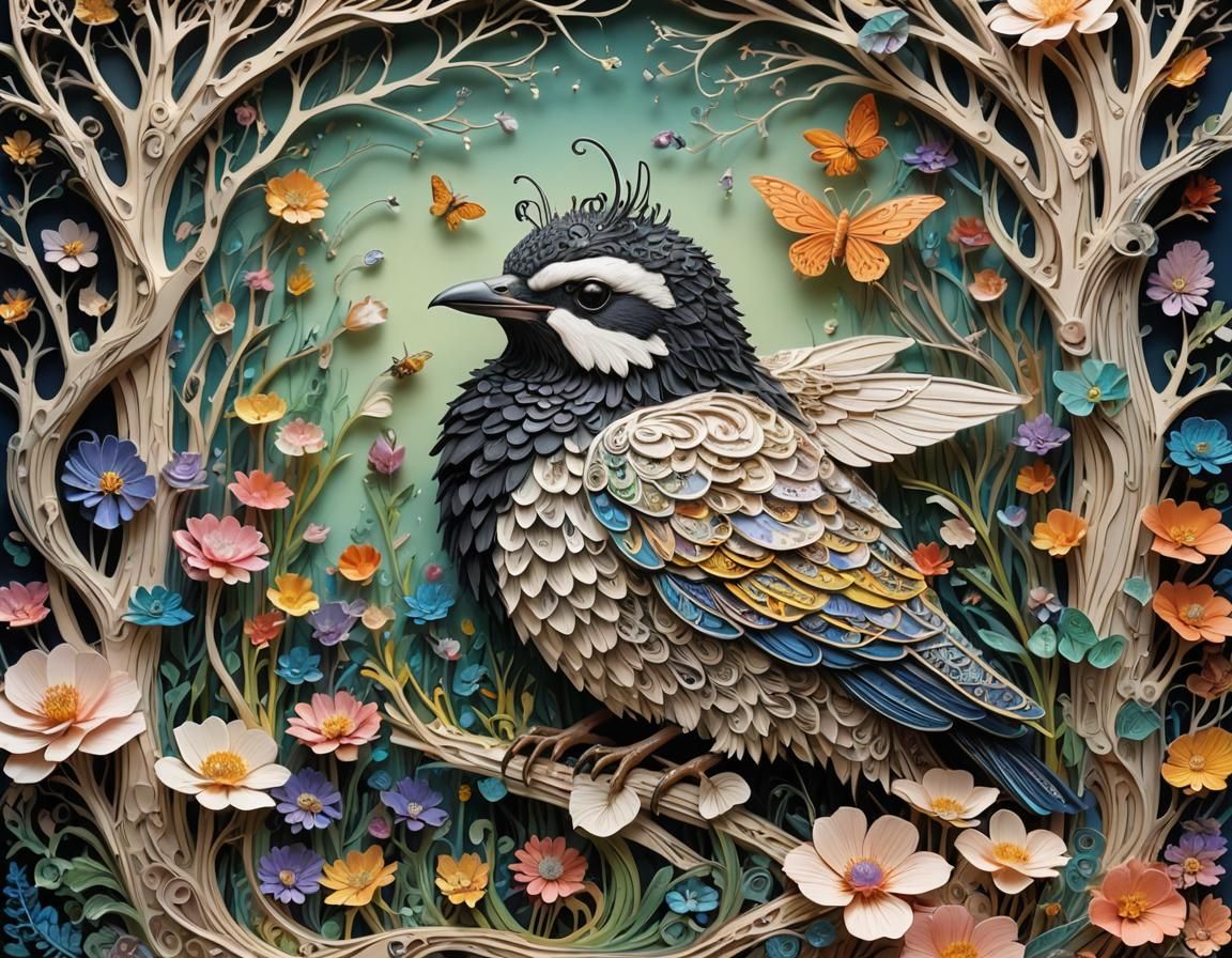 Intricate Kirigami Paper Cut Fantasy Illustration