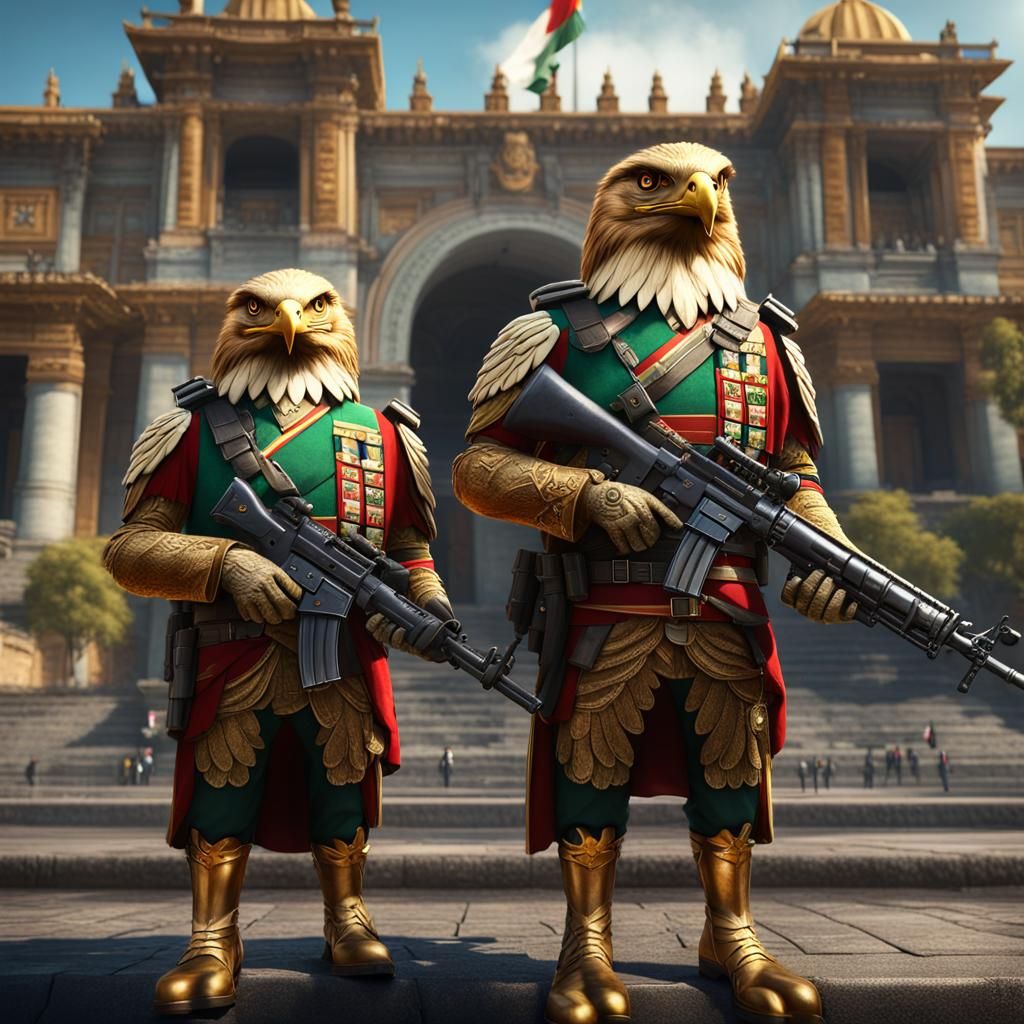 Golden Eagles in Military Uniforms Before National Palace