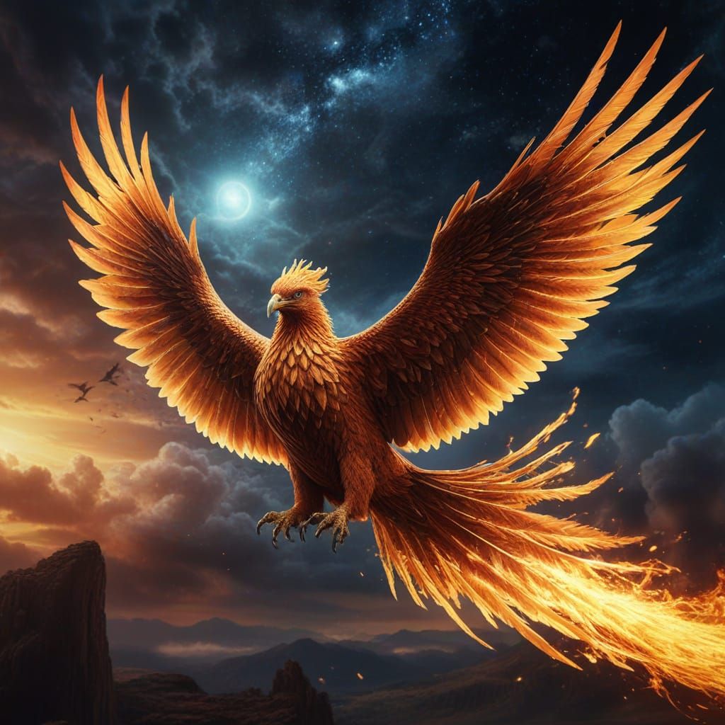 Epic Phoenix Soars Through Supernova in Digital Matte Painti...