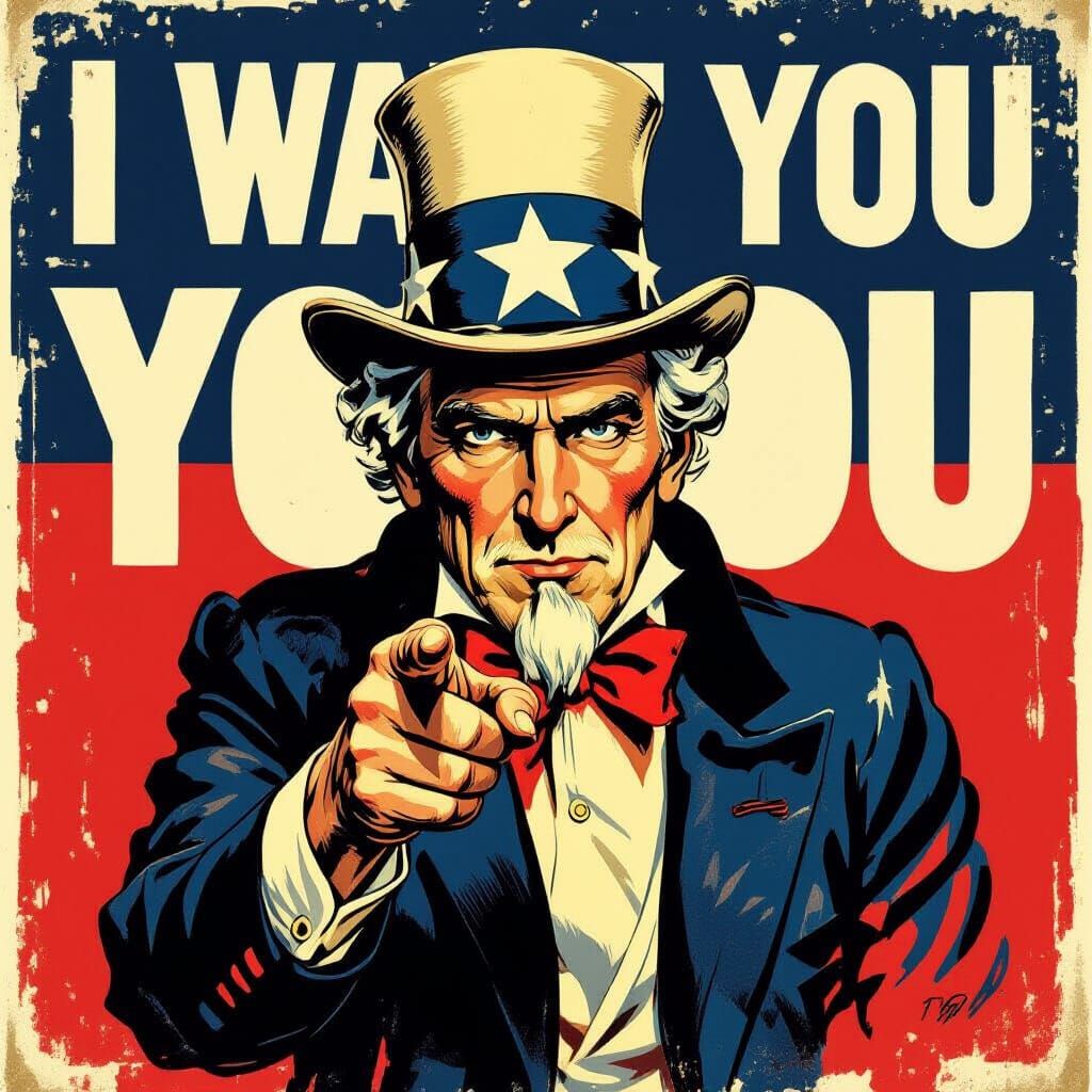 Uncle Sam Propaganda Poster in Classic 1940s Style
