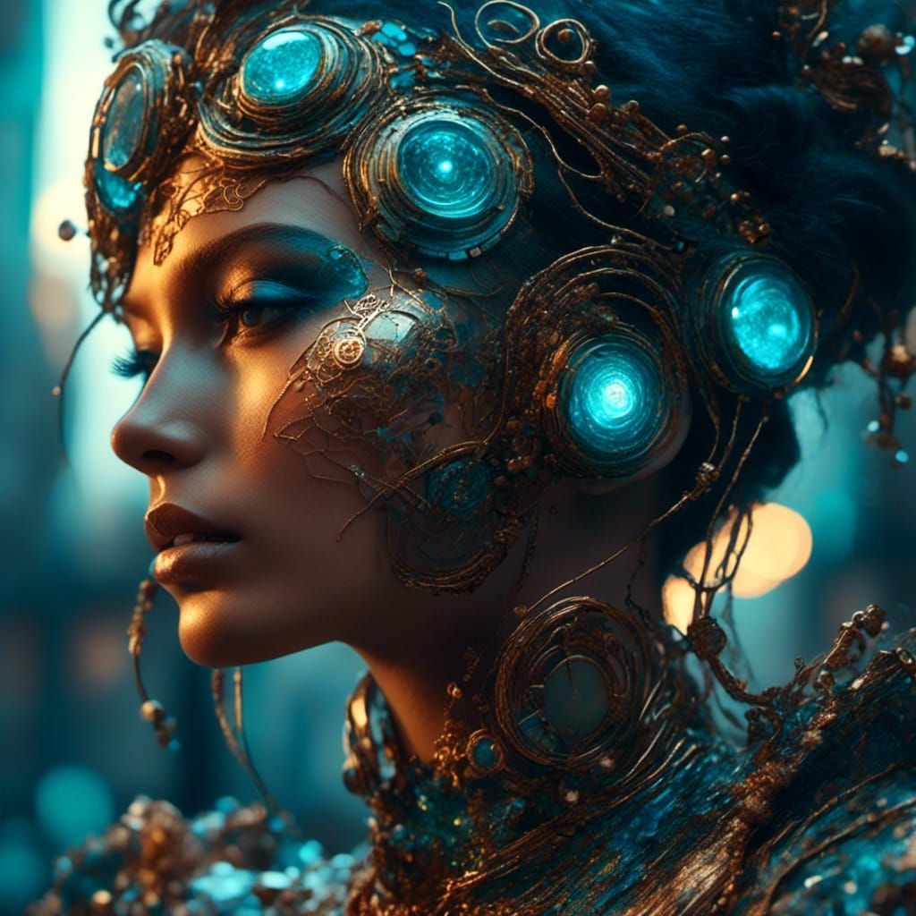 Cybermystic Steampunk Woman with Neon Skin