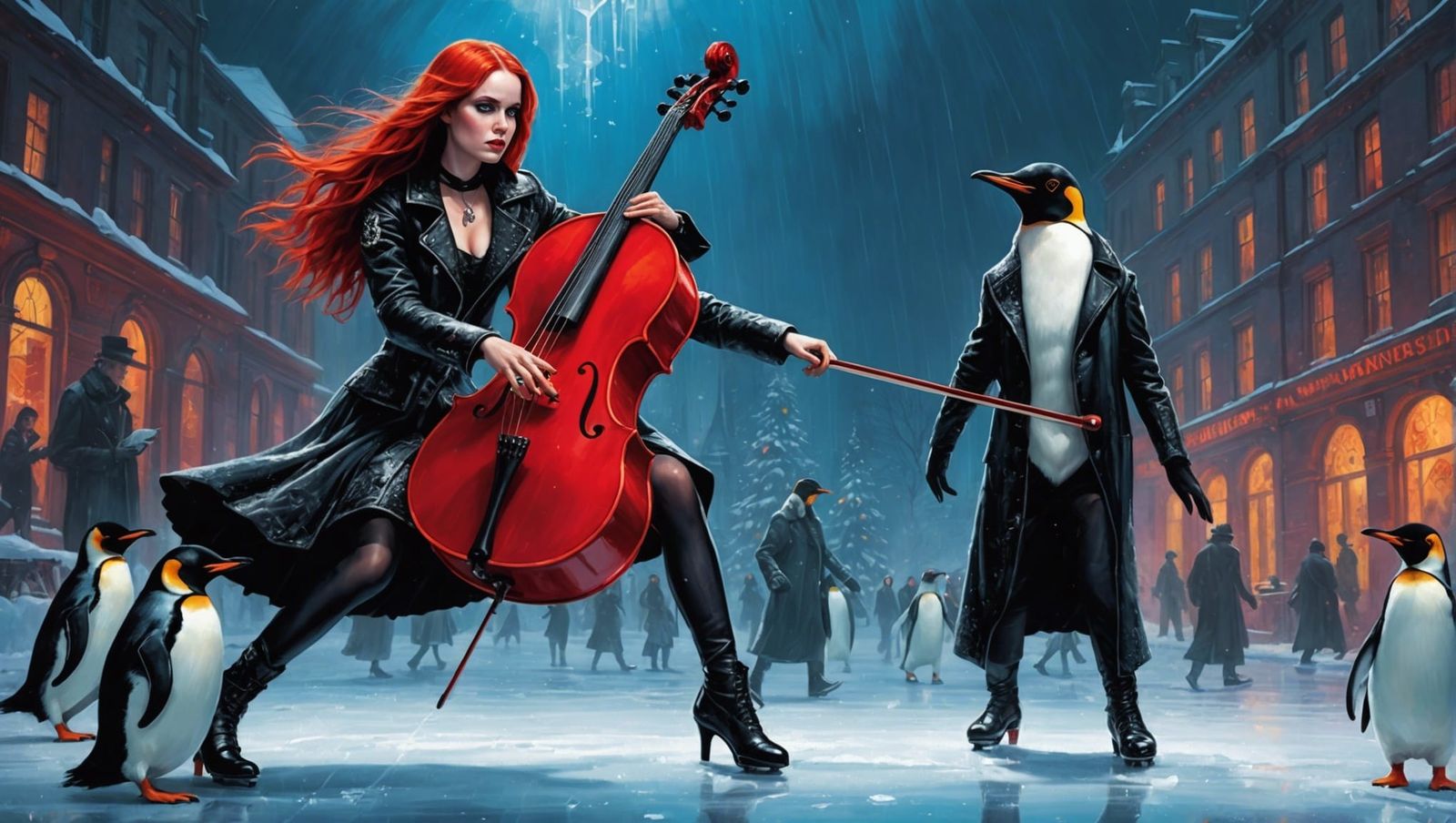 Surreal Punk Rock Girl Ice Skating Scene