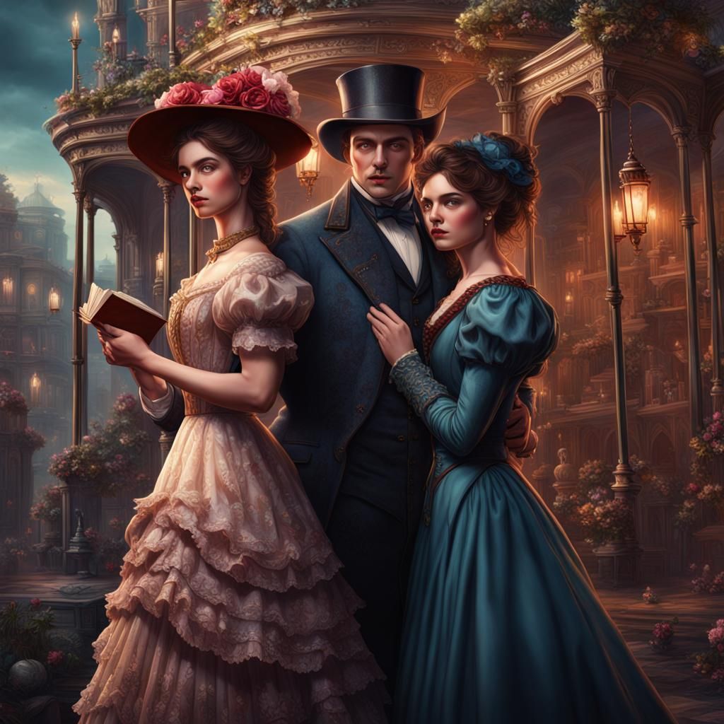 Victorian Romance Book Cover: Love Triangle
