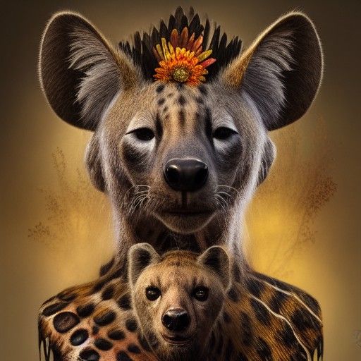 African Queen with Hyena in Hyperrealistic Style