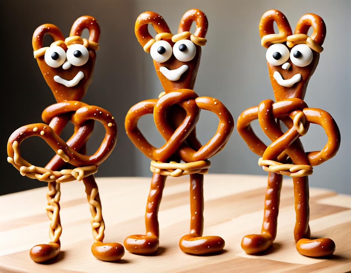 characters made entirely of pretzels. pretzel characters in everyday situations or in fantastic adventures. pretzel char...