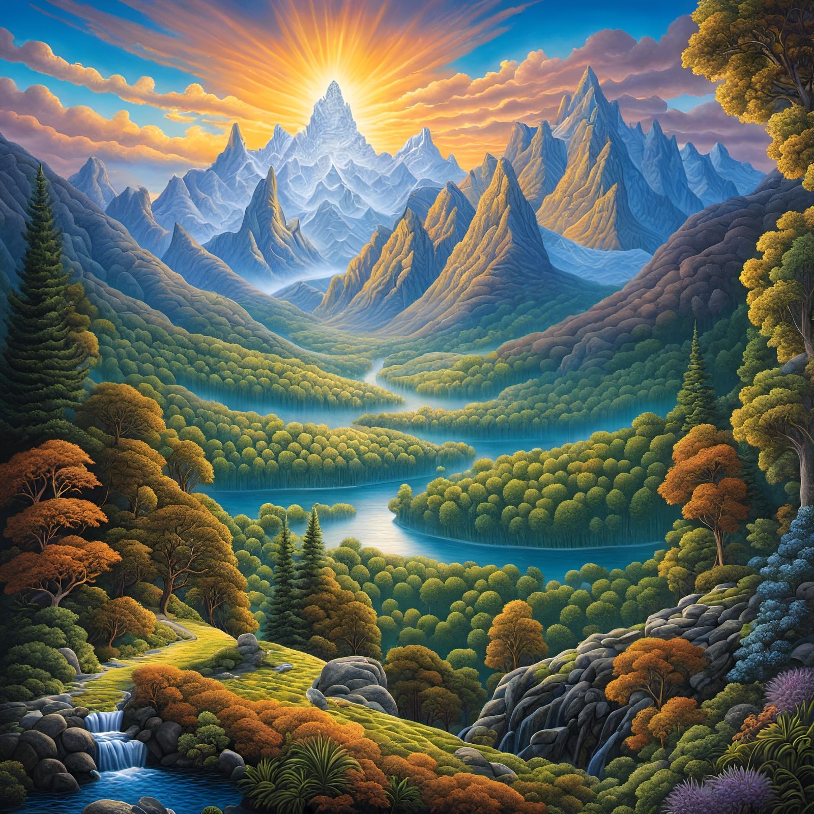 Polychromatic Mountain Range in Surrealist Style