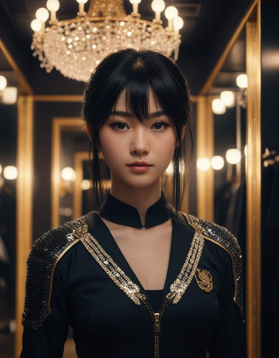 Cinematic Japanese Girl in Dressing Room