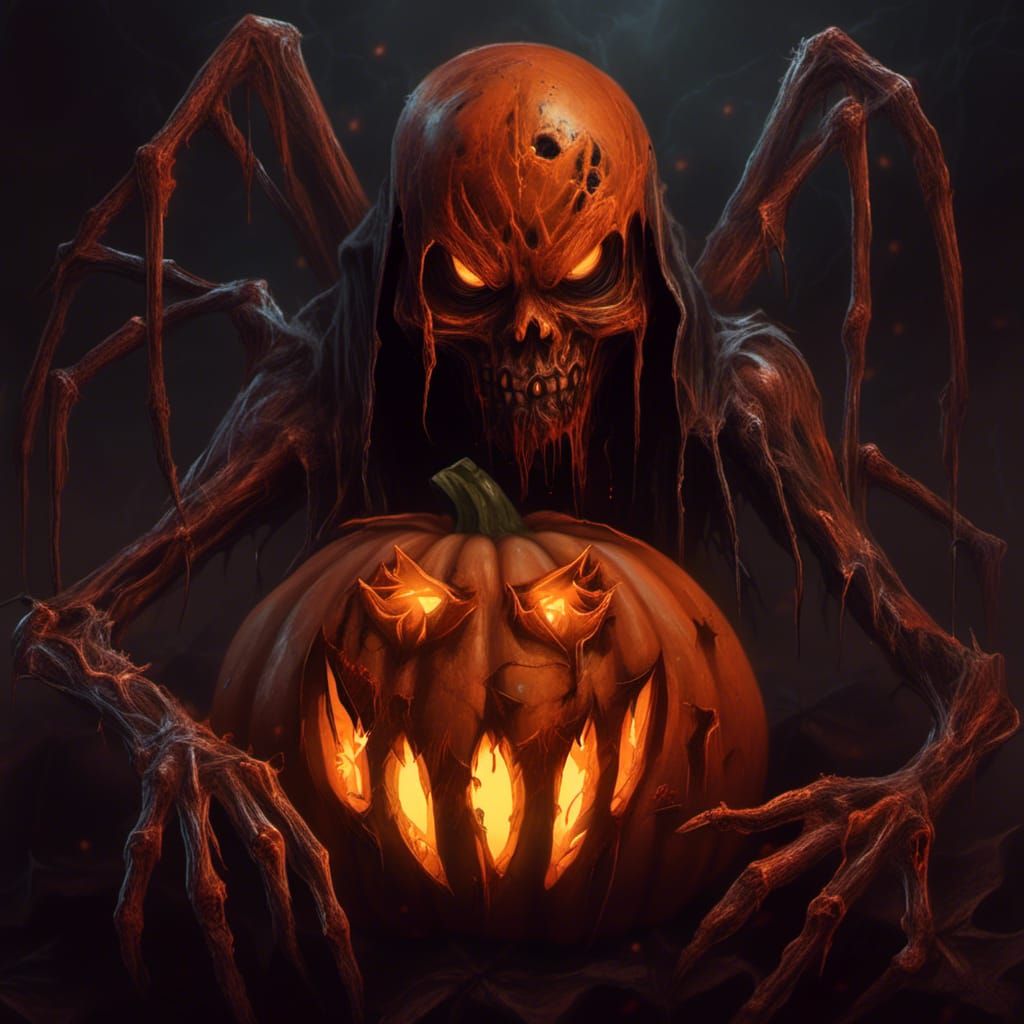 Cursed Undead Pumpkin Portrait in Dark Surrealist Style