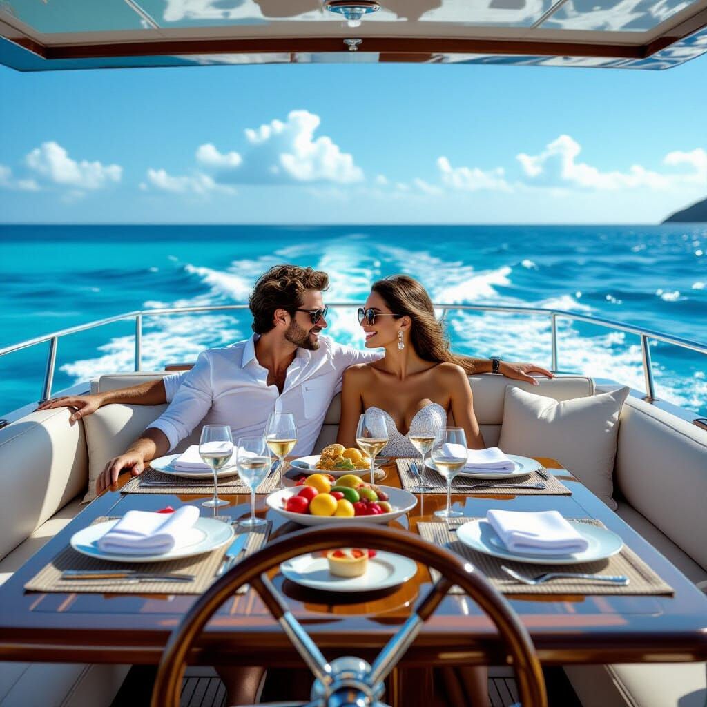 Couple Relaxing on Luxury Yacht with Scenic Views