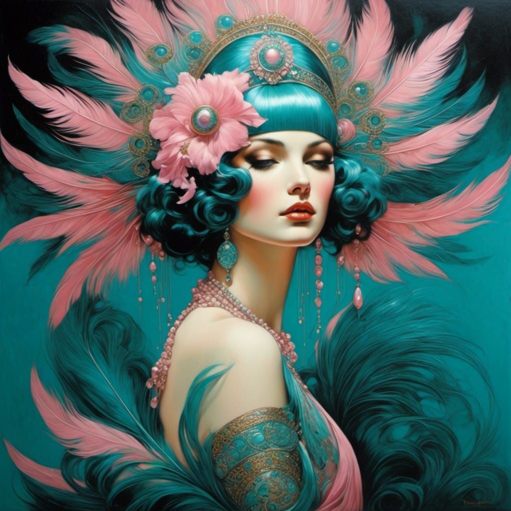 Feathered Flapper in Art Nouveau Style