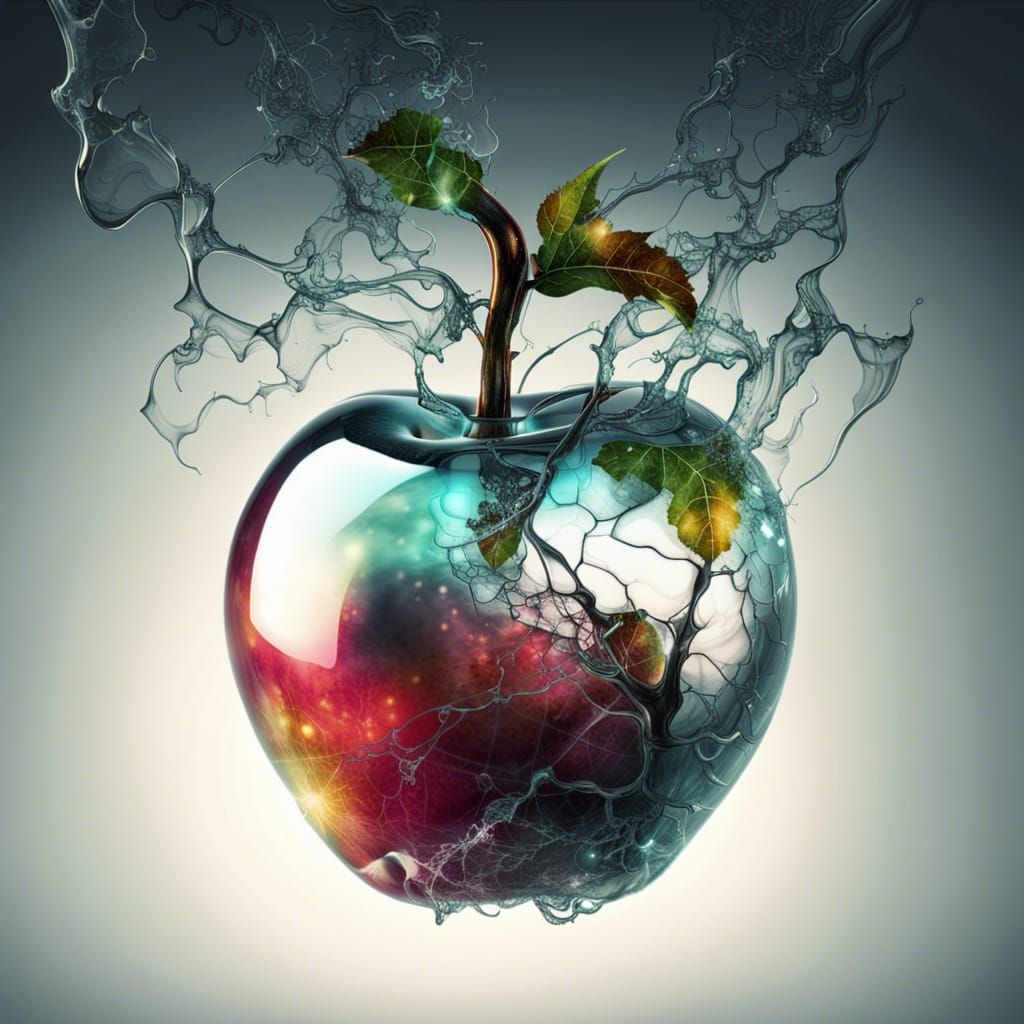 Glowing Glass Apple with Cosmic Energy