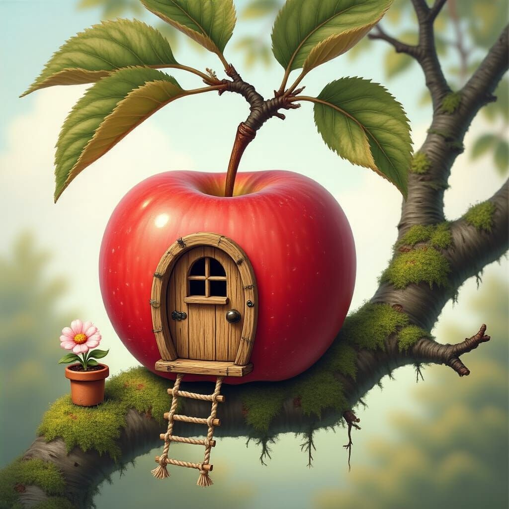 Charming Worm Tiny Home in Apple, Painterly Style