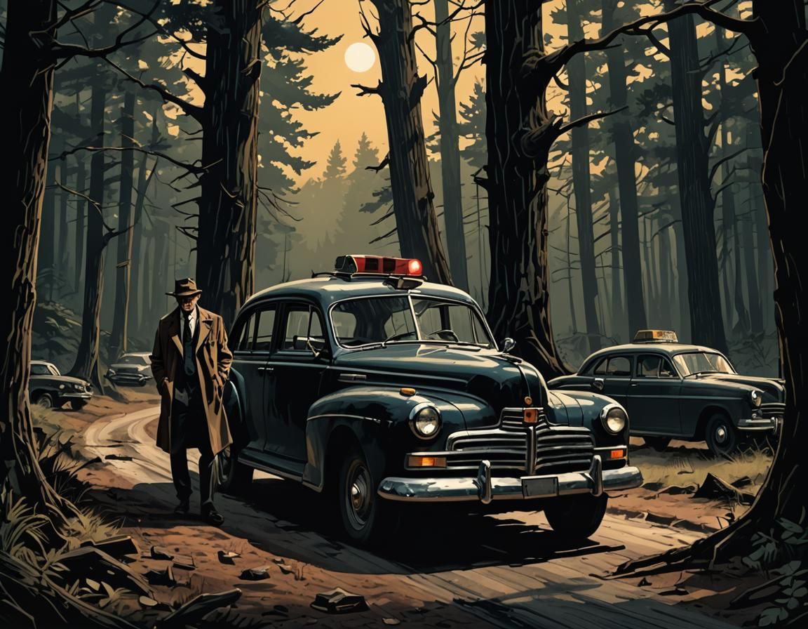 Detectives on Forest Path in Noir Style