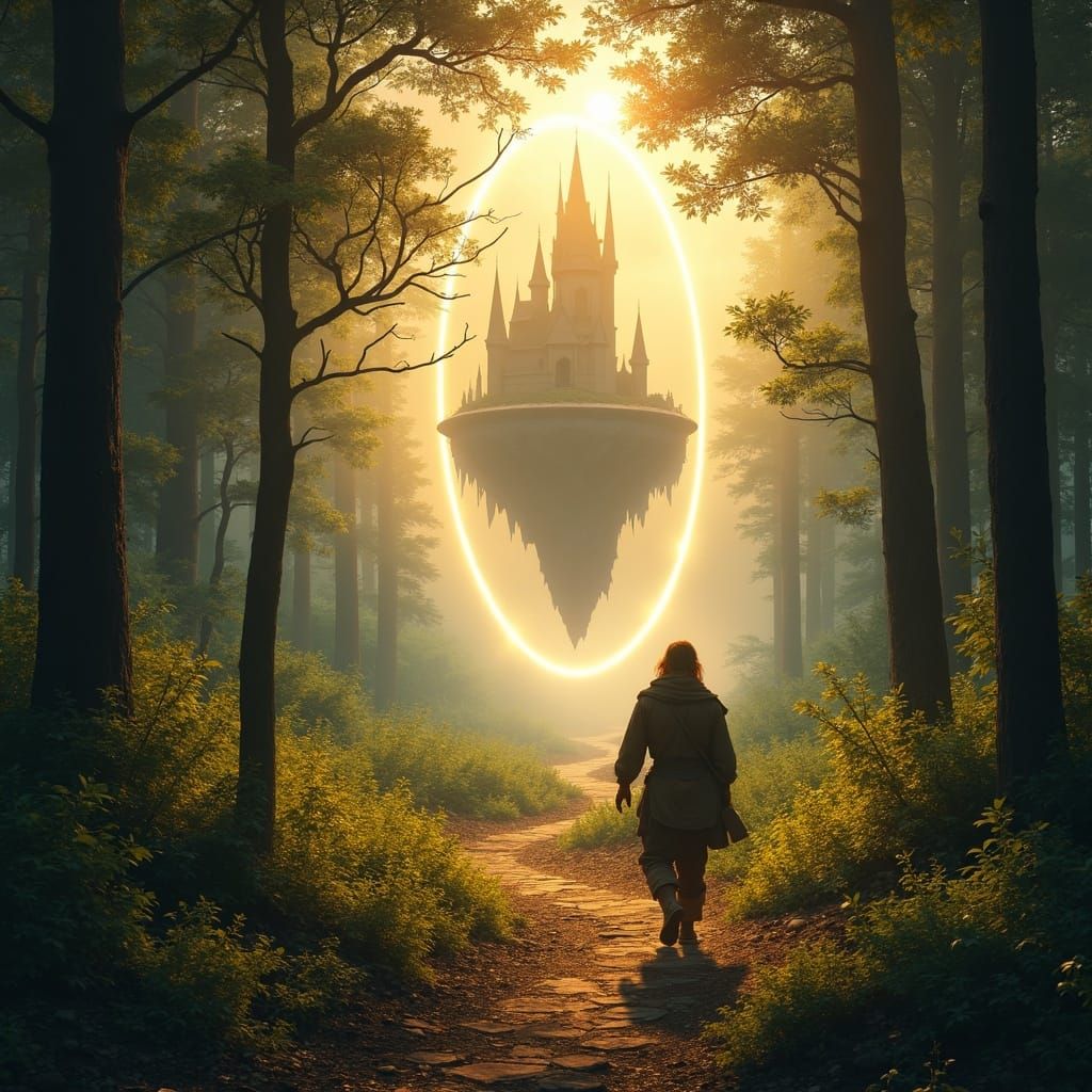 Fantasy Traveler Approaches Portal to Floating Castle