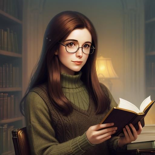 Enchanting Librarian Reading in Ethereal Fantasy Style