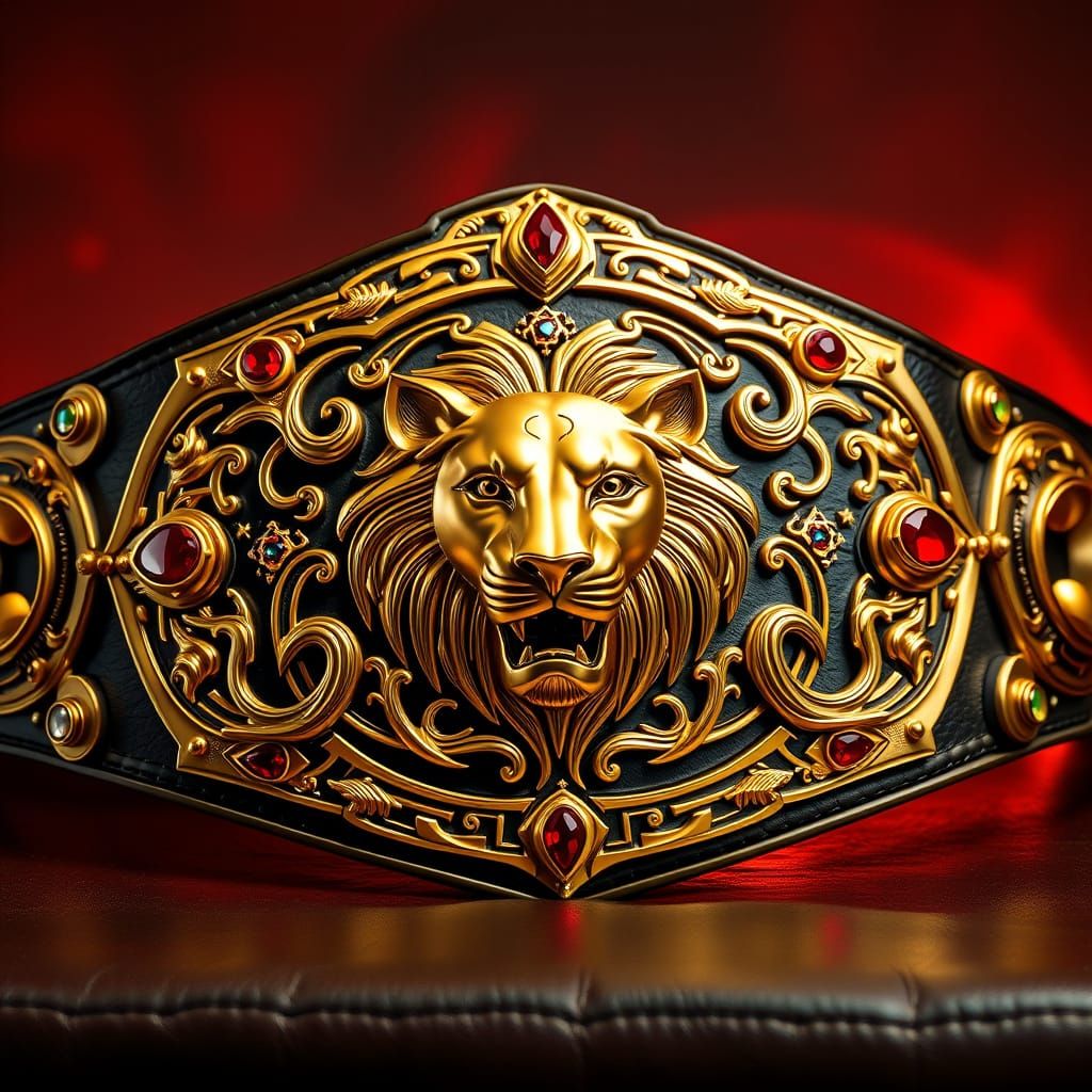 Majestic, Gold-Plated Wrestling Title Belt with Intricate En...