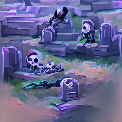 Graves and Skeletons in Cemetery Scene
