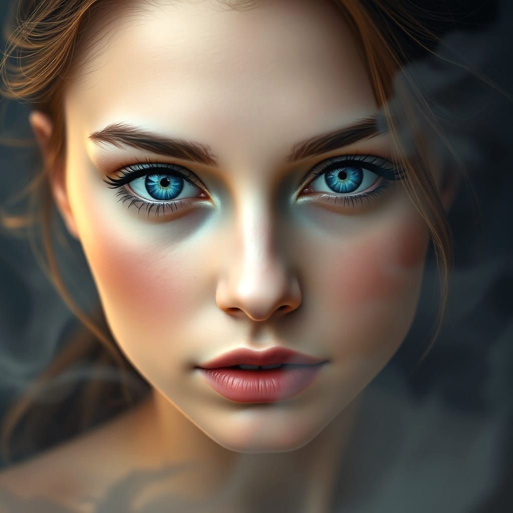 Ethereal Woman with Captivating Eyes in Hyperdetailed Fantas...