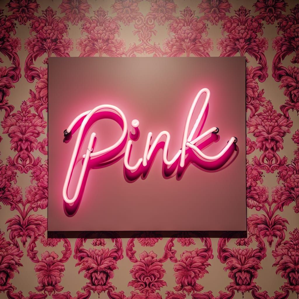 Neon "Pink" Sign on Decorative Wallpaper