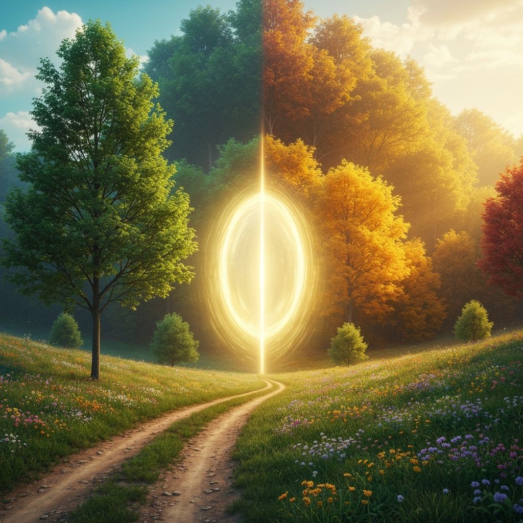 Summer Portal Transforms to Golden Autumn Landscape