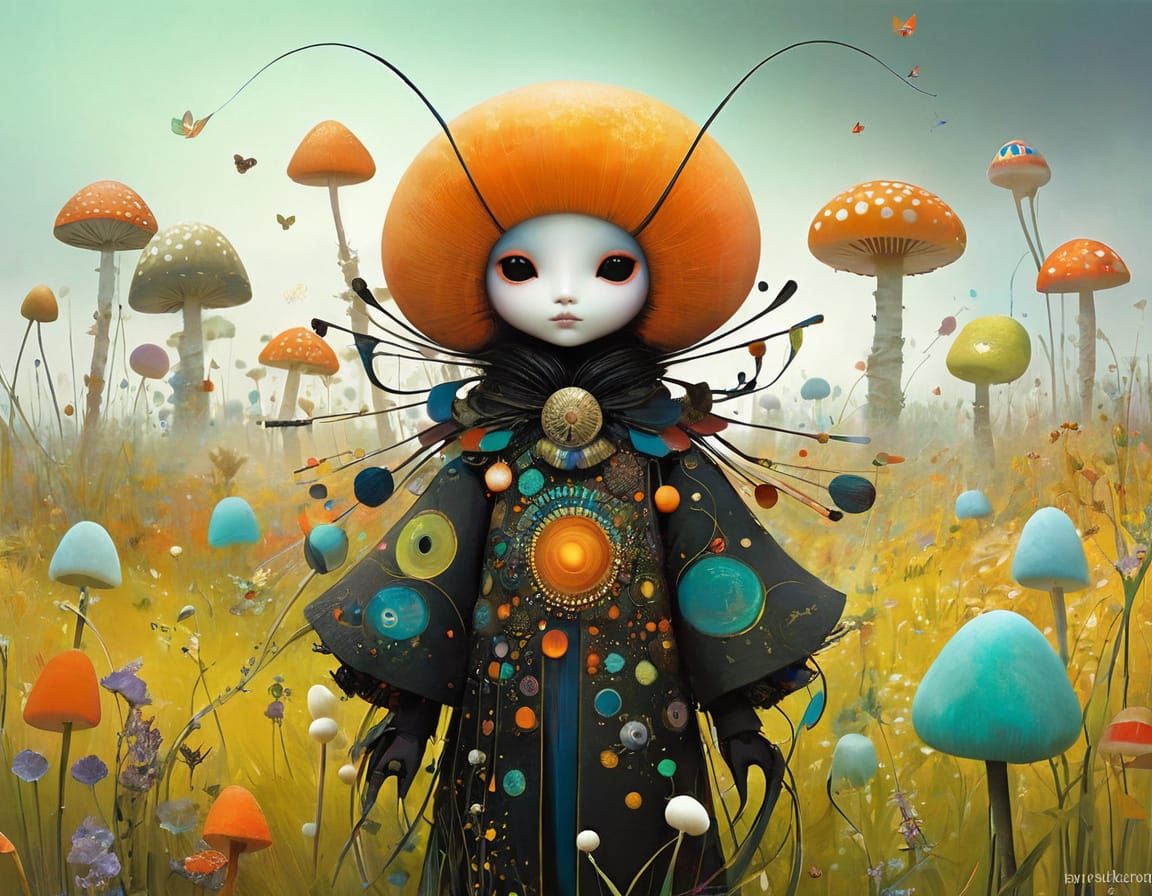 Joyful Bug Creature in Marshmallow Field