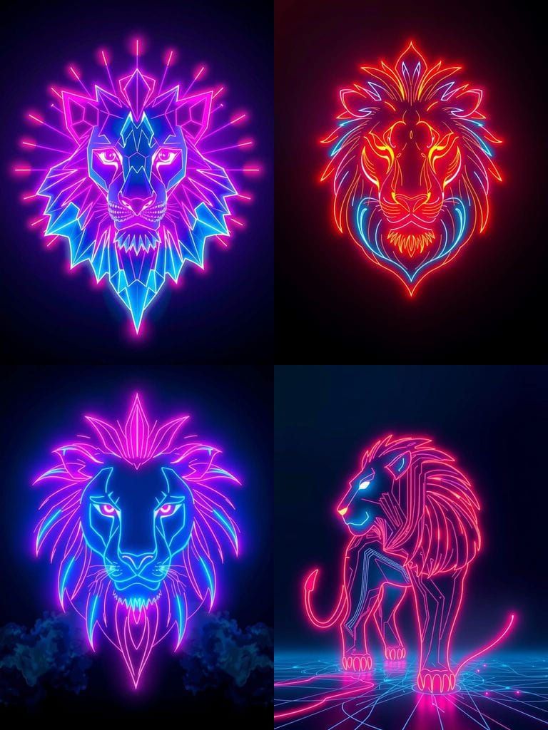 Geometric Lion in Vibrant Neon Lines