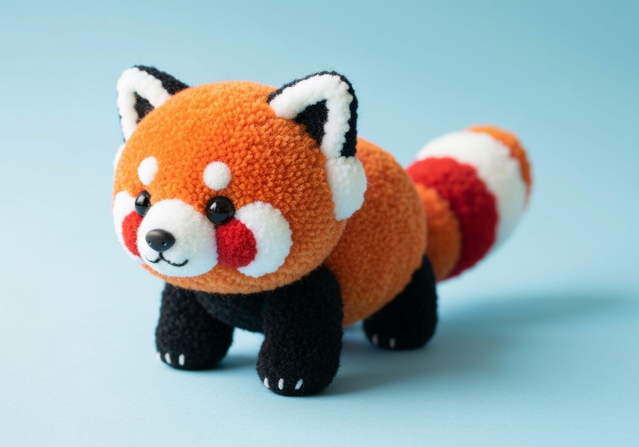 Pom Pom Red Panda on Pastel Blue Surface