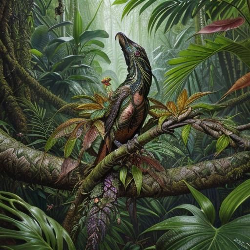 Hyperreal Rainforest Biodiversity in Mixed Media