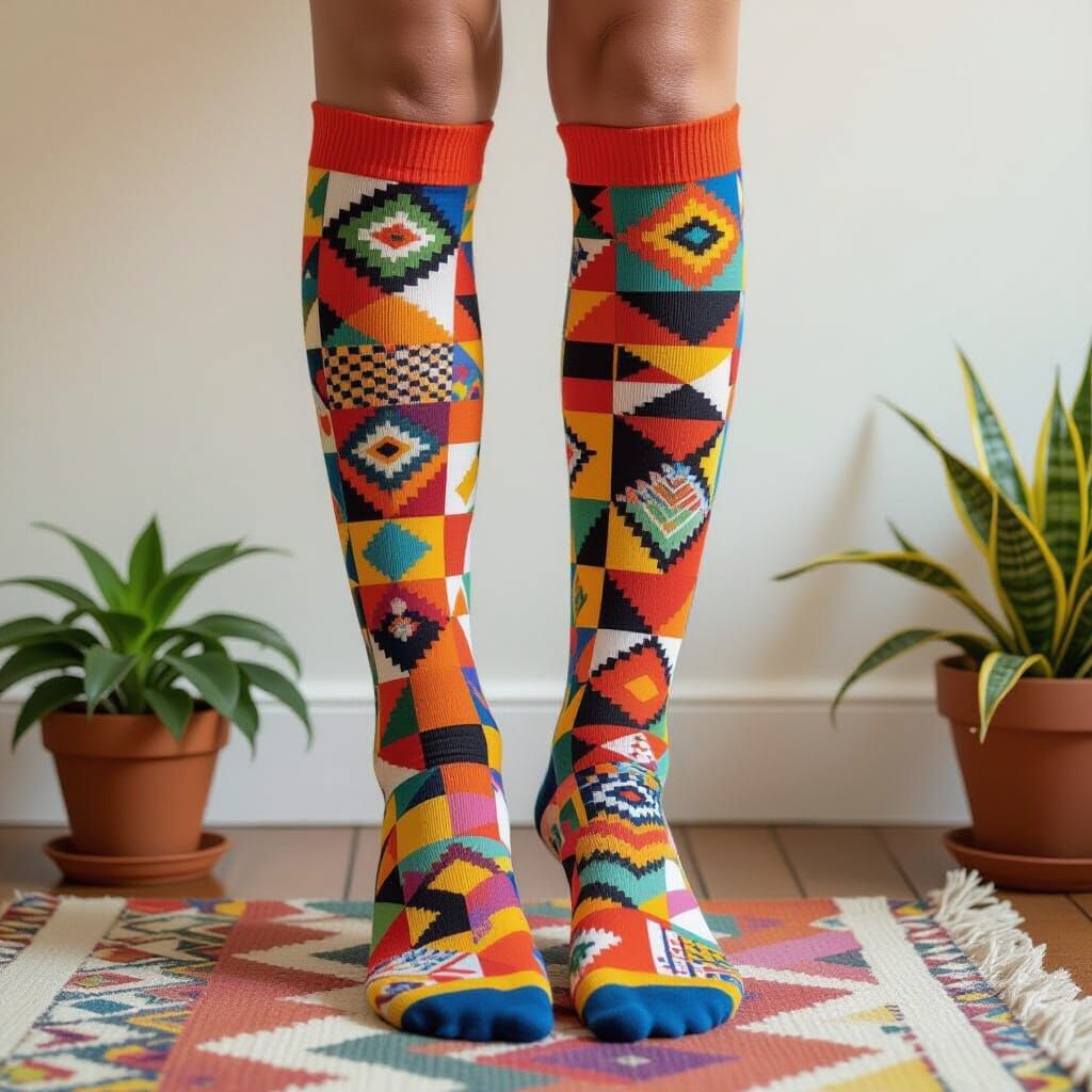 Retro 70s Knee-High Socks with Geometric Design