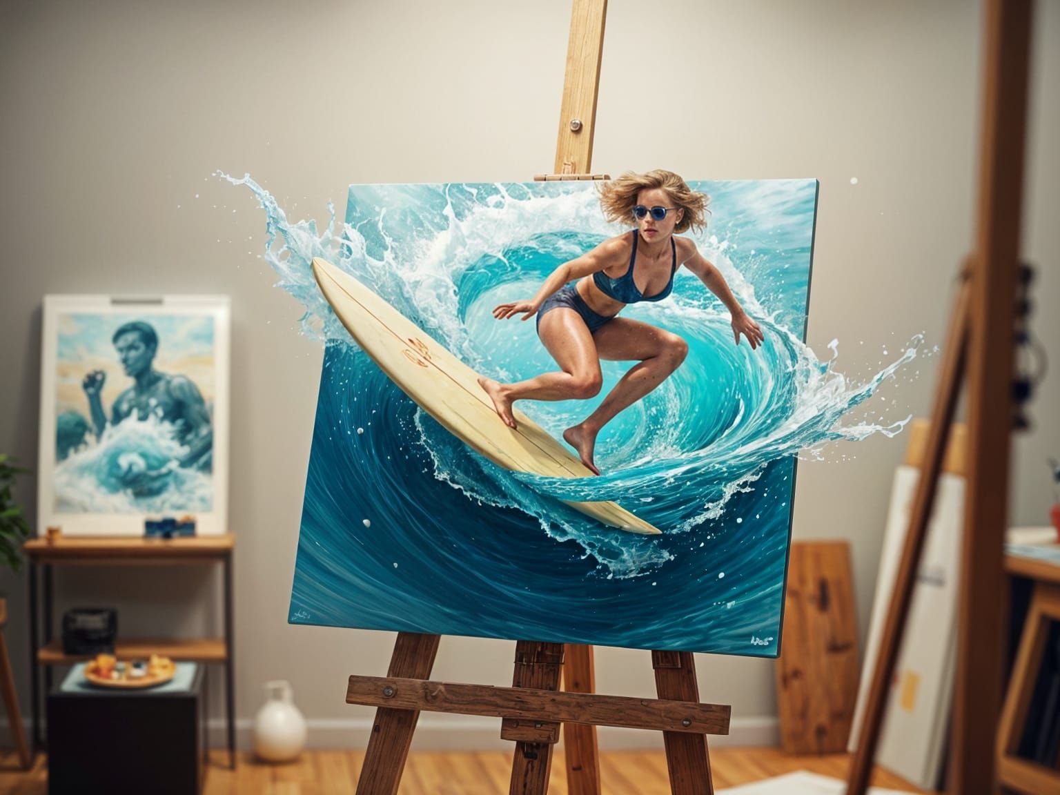Hyperrealistic Surfing on an Art Easel