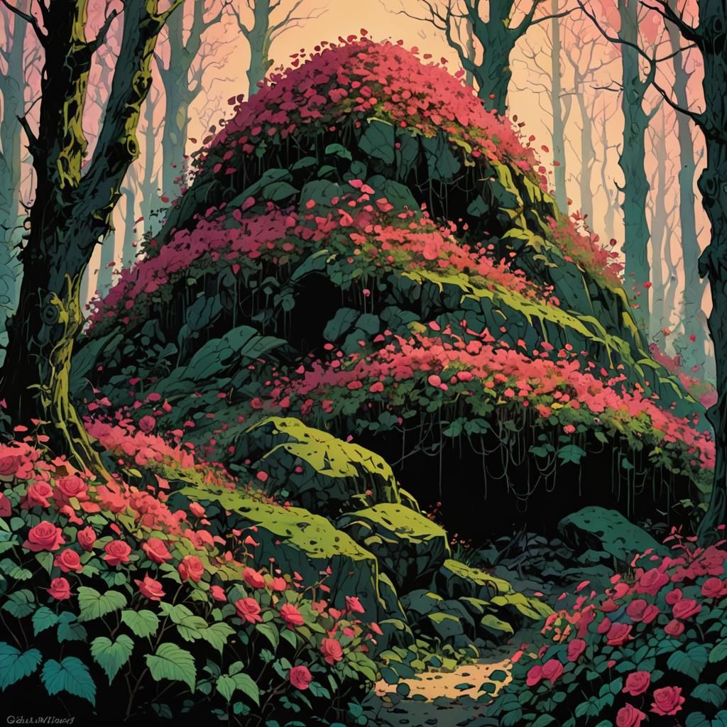 Fairytale Burial Mound with Rose Brambles