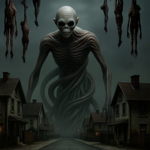 Grotesque Skinwalker Creature in Dark, Hyper-Realistic Style