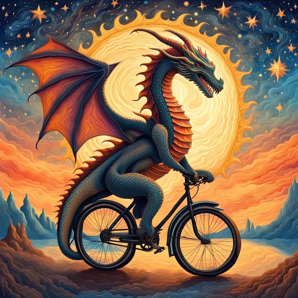 A dragon on a bicycle