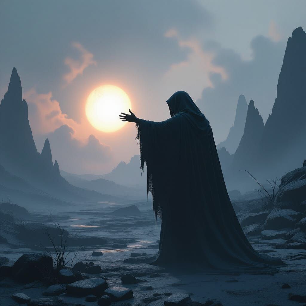 Shadow Figure Reaches for Ethereal Glow in Matte Painting St...