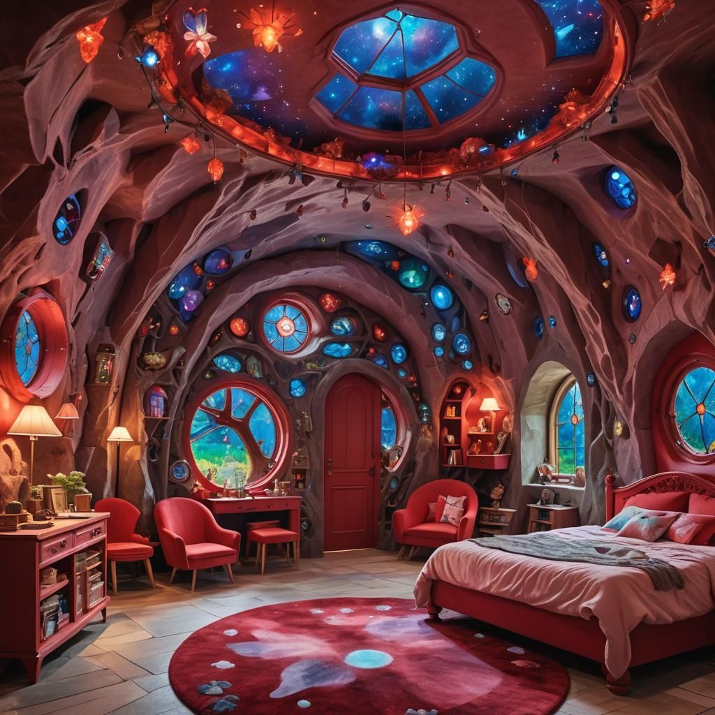 Bioluminescent Crystal Cavern Bedroom with Fairies