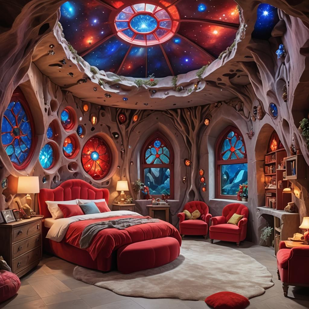 Bioluminescent Crystal Cavern Bedroom with Fairies