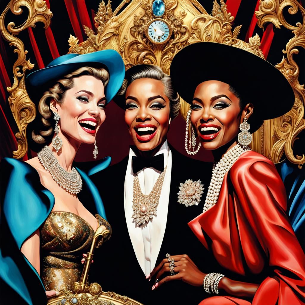 Glamorous Movie Star Laughing at Extravagant Party