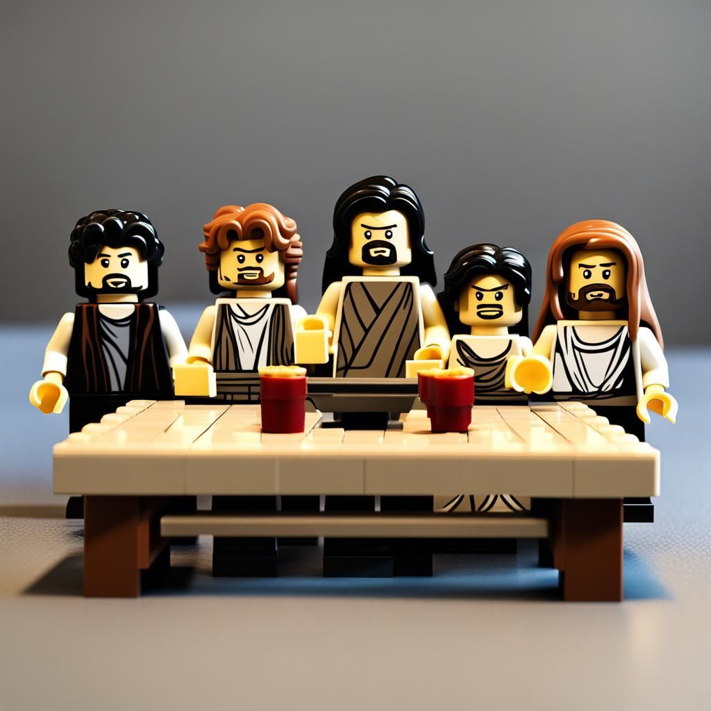 Leonardo's The Last Supper, in the style of Lego minifigs.
