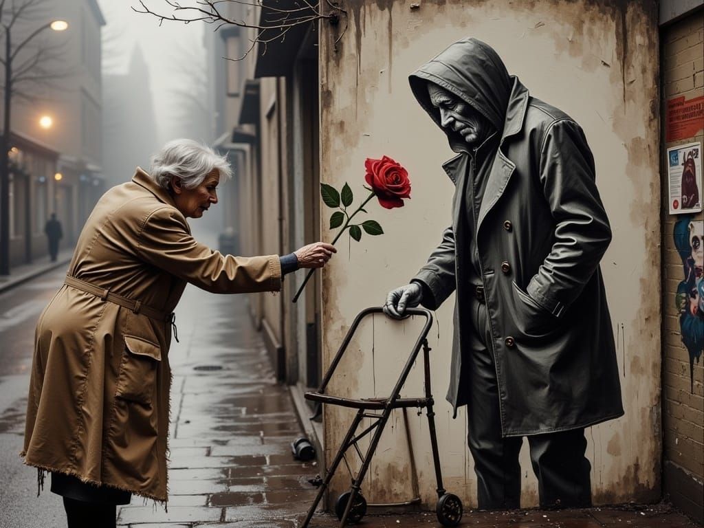 Hyperrealist Street Art Scene with Emotive Storytelling