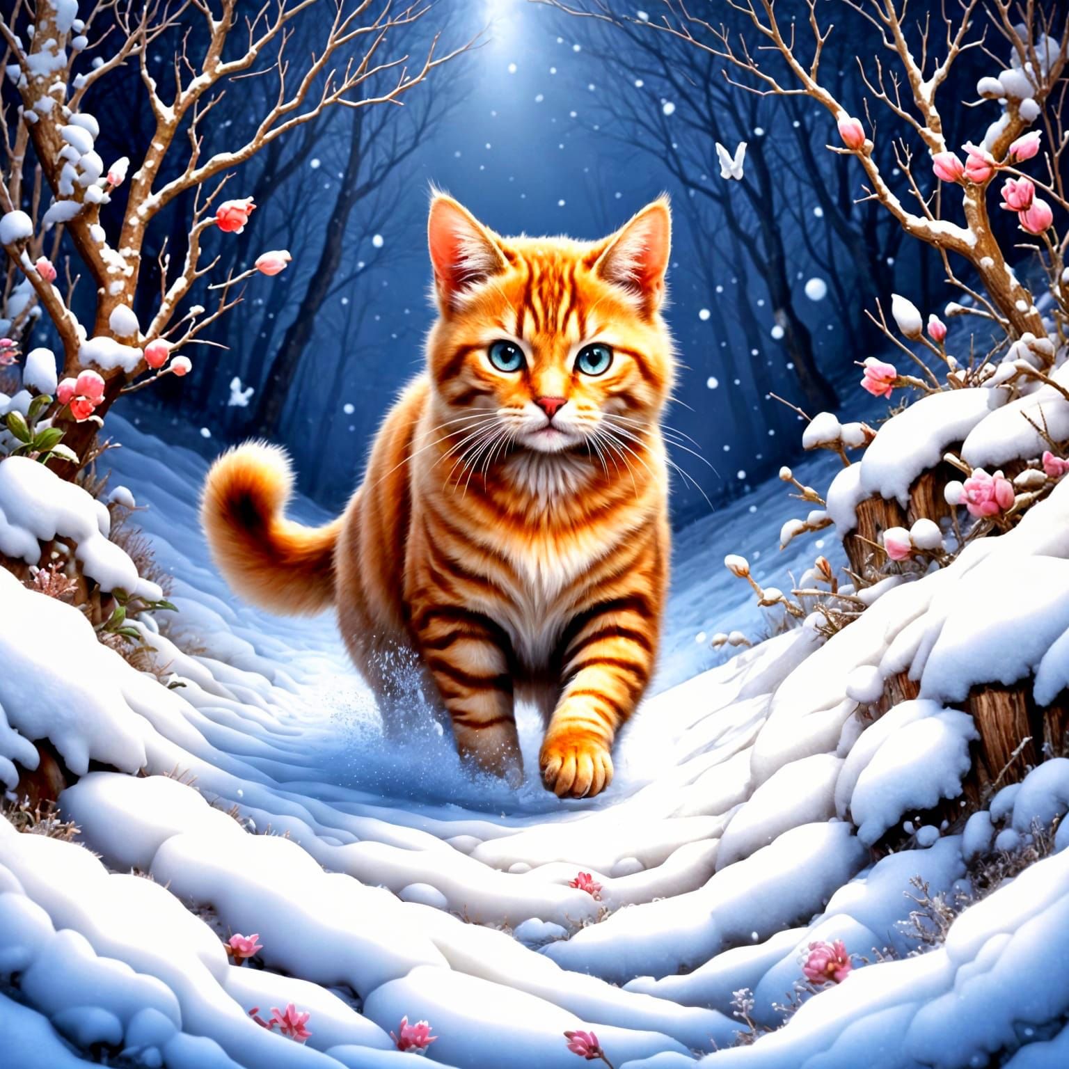 Beautiful cat walking in the snow <lora:Dalle 3 lora 1-F:1.0...